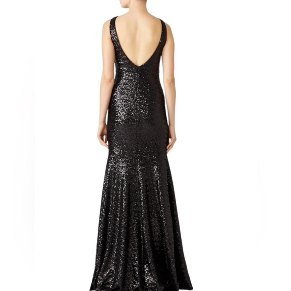 Theia Black Sequin Embellished Plunge Back Stargaze Gown - Picture 3 of 7